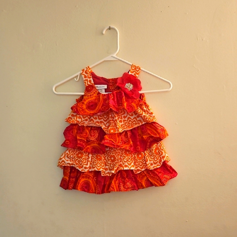 2T Bonnie Jean Orange and Red Floral Dress